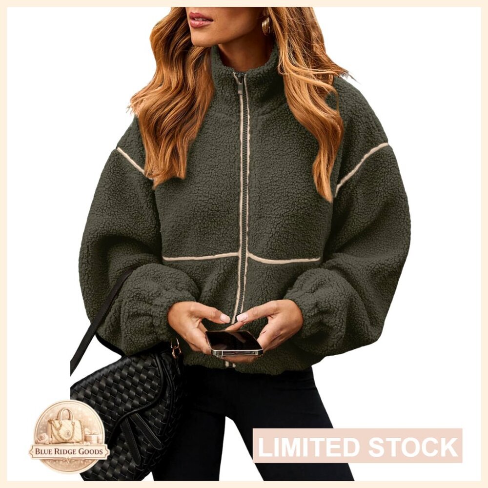 Oversized Fleece Jacket Cozy Winter Casual Lapel Full Zip Long Sleeve Chic